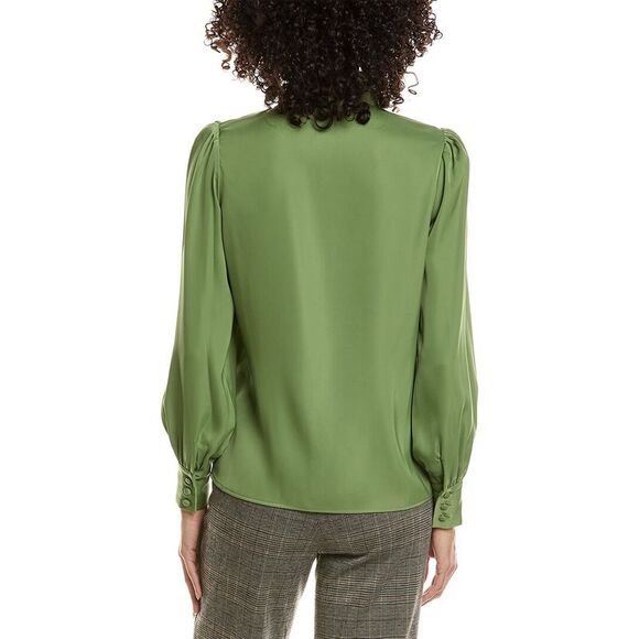 T Tahari Womens Bow Neck Tie Blouse, Green - Picture 2 of 3